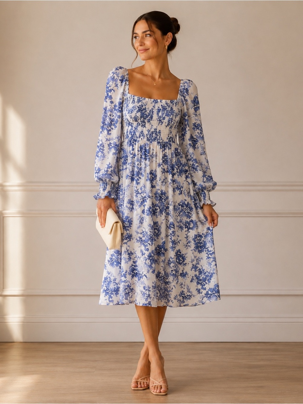 O.P.T x Tuckernuck | Classic Smocked Blue Toile Midi Dress - Size Medium